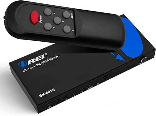 OREI 8K HDMI 2.1 Switch 4x1, Switcher UltraHD Supports Upto 4K @ 120Hz VRR, Dolby Vision, ALLM, Audio SwitchingPS5, Xbox, Gaming, Remote Contorl IR HDCP 2.3 CEC