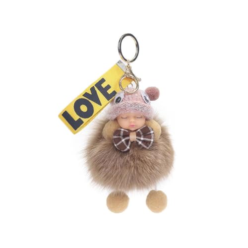 OSRGZRNGR Llavero de peluche con figura de muñeca de bebé, portátil, para puerta, coche, cartera, decoración, joyería, mujer, niña, gris, marrón oscuro, as description