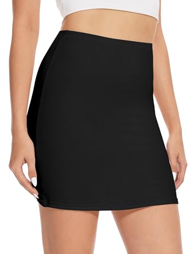 MELLIEX Jupon sous Robe Femme, Jupe Lingerie sous-vêtement Invisible Demi-Jupe Court Elastique Petticoat, Noire