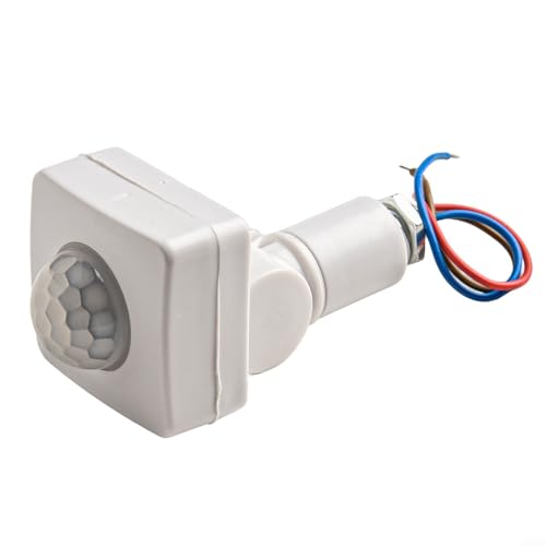 babominimer Interruptor de sensor de movimiento PIR de 180 grados para luz exterior con distancia de inducción ajustable y control de lux, compatible con funcionamiento diurno nocturno, negro (blanco)