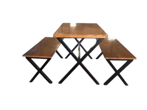 modern wooden dining table set with benches industrial style metal frame