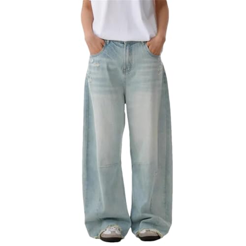 Men's Jeans Solid Color Washing Worn-Out Raw Edge Straight Trousers Wide Leg Loose Denim Pants
