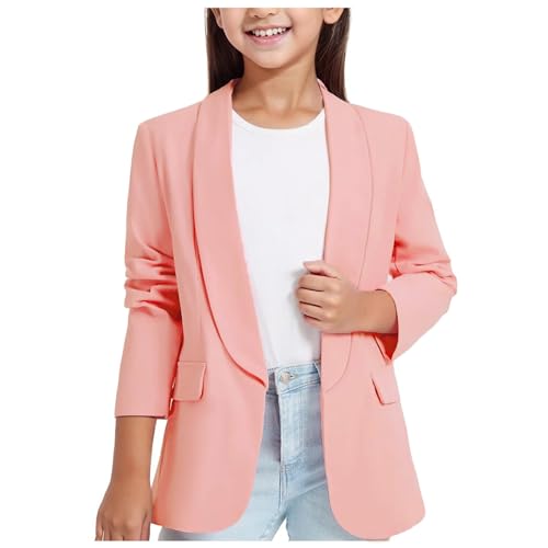 Girls Blazers Open Front Blazer Jacket Kids Long Sleeve Notched Collar Suit Coat with Inner Pocket 3-14 Years