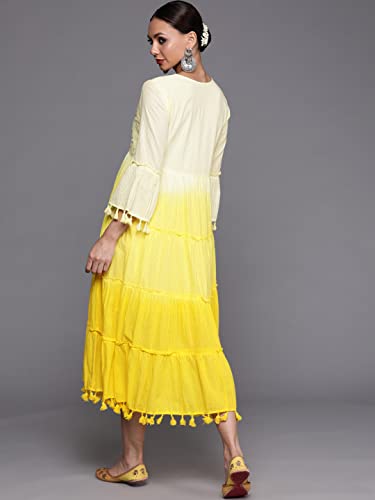 Image of INDO ERA Women's Floral Embroidered Maxi A-Line Dress(Ed0Yl8569 Yellow Xs To 2Xl-Size)