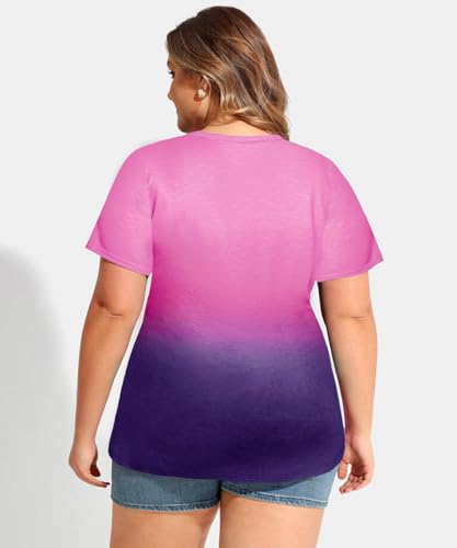 Image of CARCOS Plus Size Tops for Women Short Sleeve Shirts Basic Tee Solid Color Blouse V Neck Tunic Loose Fit Tshirts Summer XL-5XL