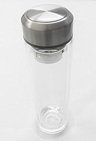 Budwhite Double Walled Borosilicate Glass Tea Bottle with in-bulit Stainless Steel Tea Infuser at The Bottle Neck, Capacity -350ml,Convenient Brewing of Green Tea/Herbal Tea 2