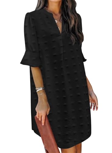 Image of QACOHU Summer Dresses for Women V Neck Ruffle Short Sleeve Casual Shift Dress