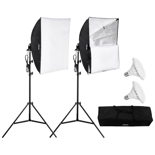 VEVOR Kit di Illuminazione Softbox, Softbox Professionale con Lampadine LED 30 W, Temperatura Colore Regolabile 5500 K, Treppiede, Luci per Fotografia Registrazione Streaming Live 600 x 600 mm