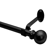 Elrene Home Fashions Rustic Farmhouse Adjustable Window Curtain Rod with Forged Hammered Round Ball Finials, 48X86, Wrought Iron