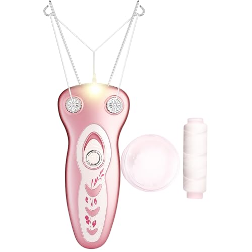 Electric Cotton Thread Epilator Lady Facial threading Hair Remover for Women Automatic Threader Machine Epilator for Fine Hairs on Face Chin Upper Lip Arms (Pink Color)