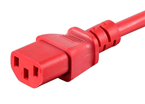 Image of Monoprice Extension Cord - 3 Feet - Red IEC 60320 C14 to IEC 60320 C13, 16AWG, 13A /1625W, 125V, 3-Prong, SJT, for Powering Computers, Monitors, etc.