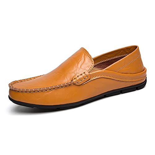 Mens Loafers Genuine Leather Round Toe Stitching Details Lightweight Comfortable Flexible Classic Slip-ons