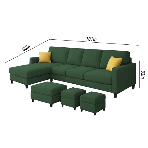 Image of Casaliving Rolando Seater L Shape Sofa Set for Living Room Left Side (Green, 6 Seater with Ottomon - LHS)
