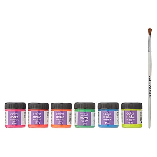 Yur 1003, Pintura Facial, Liquido Color Make, 6 Cores Fluo Blister com 06, Multicor