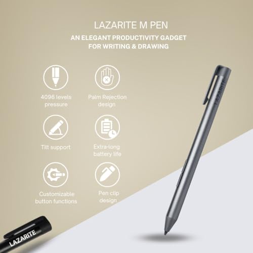 Image of LAZARITE M Pen Black, Active Stylus for Microsoft Surface, Lenovo Yoga 7i /9i, Flex 5, Hp Envy x360 /Pavilion x360 /Spectre x360, 4096 Pressure Sensitivity, Palm Rejection, Tilt Support