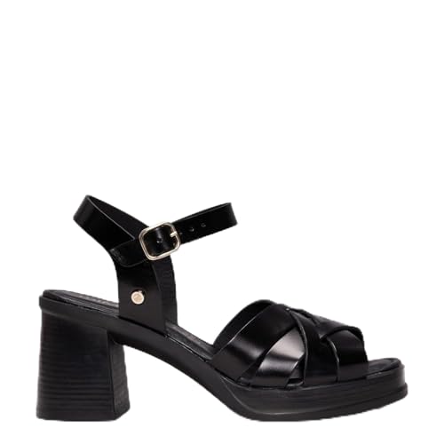 miMaO Sandalia Casual de tacón Ancho Negro, EU 36