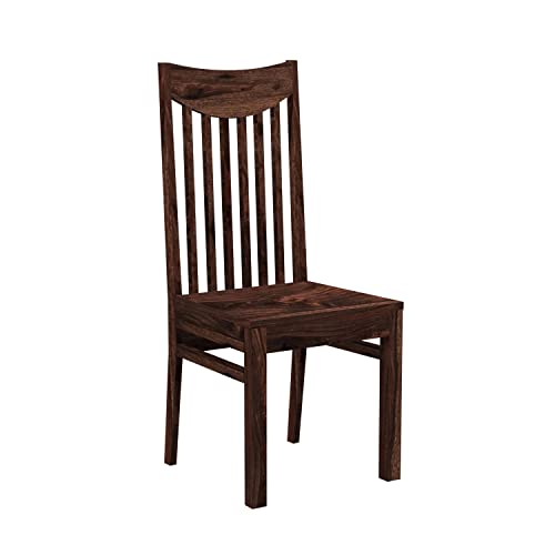 Image of Moon Wooden Dining Chairs Set of 2 for Kitchen & Dining Room, Two Seats, Solid Sheesham Wood, Walnut Finish