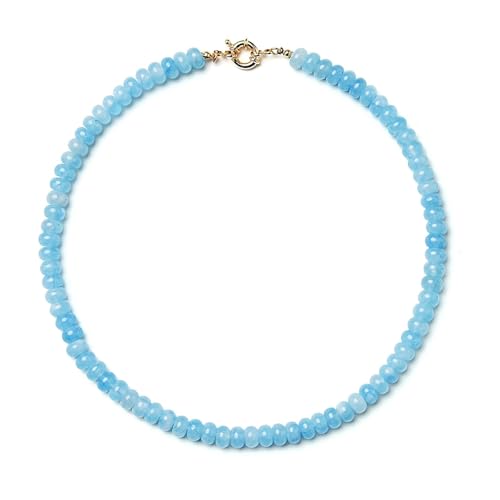 Zissunbeam Bead Gemstone Choker Necklace for Women,Colorful Natural Stone Beaded Statement Boho Beach Necklace Jewelry for Women, Rainbow Stone Charm Trendy Necklaces (BLUE)
