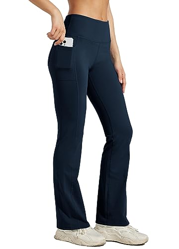 El Mejor Listado de Pantalones térmicos para Mujer - los más vendidos. 47 Willit Pantalones de Yoga con Forro Polar para Mujer, con Corte de Bota, Pantalones Térmicos de Invierno de Talle Alto, Leggings Acampanados, Resistentes al Azul Profundo M