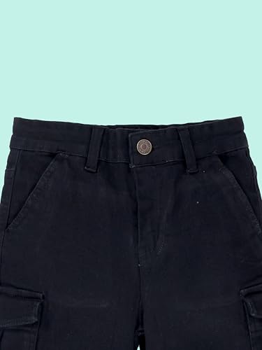 Image of KiddoPanti Boys Knee Length Cargo Denim Shorts with Flap Pockets & Button Closure Casual Wear