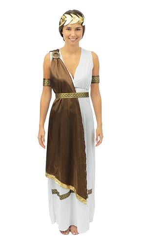 P’TIT CLOWN - 99669 - Déguisement Grecque, Costume Grec Femme - Greek Suit - Pour Carnaval, Fêtes à Thèmes, Soirée Costumée, Nouvel An, Halloween - Toge, Ceinture, Couronne, Bracelets - Adulte - S/M