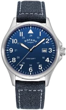 Rotary Mens Pilot Analogue Quartz Watch with Blue Dial and Blue Canvas Strap GS00473/52