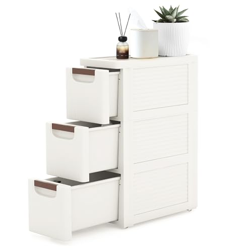 PIBEIBUK 3 Drawers Narrow Storage Cabinet, Slim Bathroom Storage Cabinet,