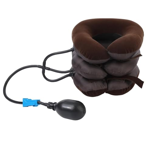Image of Dimore Inflatable Brace Pillow Cervical Traction Device Adjustable Stretcher,Ideal for Spine Alignment and Chronic Pain Relief. (Brown)