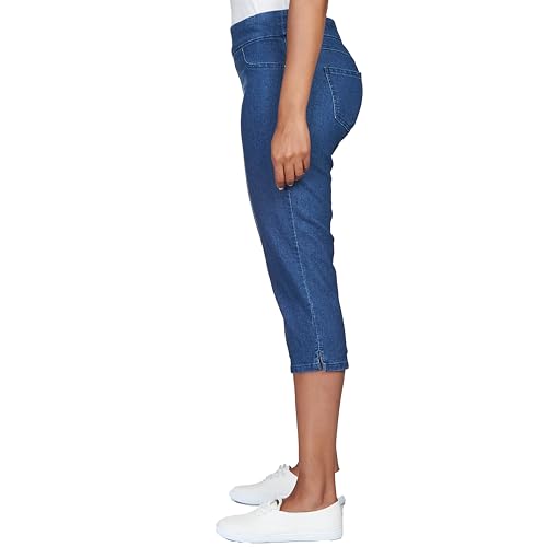 Ruby Rd. Womens Womens Petite Mid-Rise Pull-on Straight Extra Stretch Light Weight Denim Capri with Side Splits4