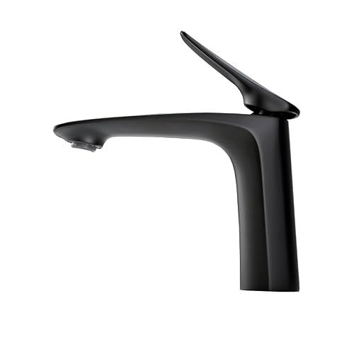 FUKUZL Gunmetal Gray Luxury Basin Faucet, Single-Handle Deck-Mounted Mixer Tap for Modern Gourmet Bathrooms(Matt Black Faucet)