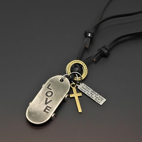 Image of THE MEN THING SILVER SKATE LOVE - 2-Inch Pure Stainless Steel Pendant with Adjustable Dark Brown Leather Rope for Men & Boys