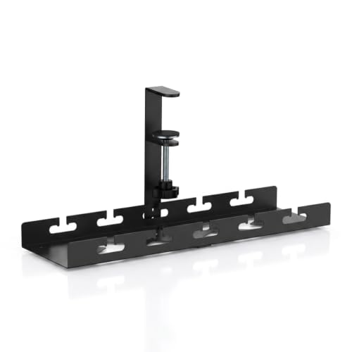 Image of Herrlich Homes Under Desk Cable Management Tray | No Drill Clamp-On Wire Organizer | Height Adjustable Metal Power Strip Holder | Black | 40 cm