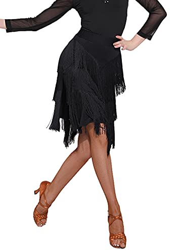 ELLYDOOR Women s Fringe Dance Skirt Ballroom Latin Salsa Tango Skirt Sexy Split Leg Shorts Skirt Halloween Party Dress Tag XL, Black