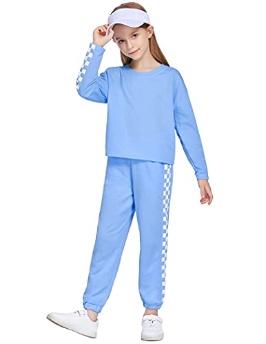 Greatchy Girls Plaid Sweatshirts Hoodies Pullover Tops Pants 2Pc Tracksuit Sweatsuit Spring Fall Clothes Set #TOP1