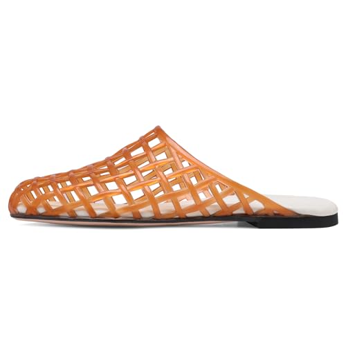Clear Jelly Shoes for Women Slip on Jelly Mesh Slides Comfortable Closed Toe Flats Sandals Summer Beach Slippers.