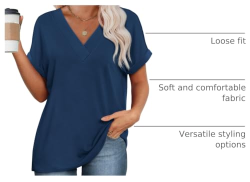 Image of WIHOLL Womens Summer Tops Short Dolman Sleeve Shirts 2026 Fashion V Neck Outfits Clothes