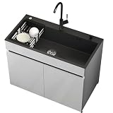 Lavello in Acciaio Inossidabile 68 cm Autoportante con Mobile Sottolavello | Rubinetto a Due Manopole per Acqua Calda/Fredda | Ripiano | Interno/Esterno | Commerciale & Residenziale | Cucina/Bagno