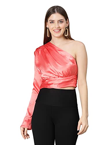 Image of oxolloxo Pestal Coral one Off Shoulder Women Satin Crop top