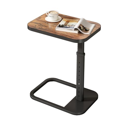Kitstorack Adjustable Height C-Shaped End Table 9-Level Side Table with Thickened Metal Rounded Edge Couch Table Slides Under Sofa or Bed Eating Working TV Tray Table for Small Spaces Brown