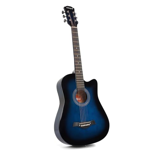 Image of AKKORD Basswood 38 Inch Acoustic Cutaway Guitar Kit With Gigbag, Strings, Picks, Strap And Key - Glossy Blue | Complete Guitar Kit For Beginners With Free Course