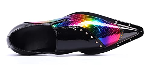 Santimon Mens Loafer Shoes Formal Dress Prom Rainbow Burnished Genuine Leather Lined Rivet Metal Cap Tip Sleek Luxury Party Shoes4