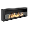 Chimenea de bioetanol S-Line Box de 120 cm, 1200 mm, Color Negro Mate, Chimenea de Pared BioChimenea de Pared con Lados montados y Chimenea bioetanol de Pared con Cristal.
