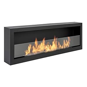 Chimenea de bioetanol S-Line Box de 120 cm, 1200 mm, Color Negro Mate, Chimenea de Pared BioChimenea de Pared con Lados montados y Chimenea bioetanol de Pared con Cristal.
