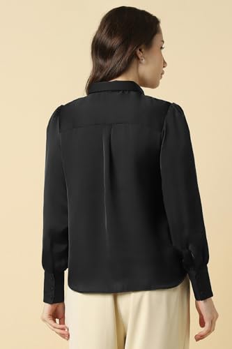 Image of Allen Solly Women's Solid Tie-Up Shirt | Knot-Front Detail | Regular Fit | Soft Breathable Fabric | Smart Casual Wear