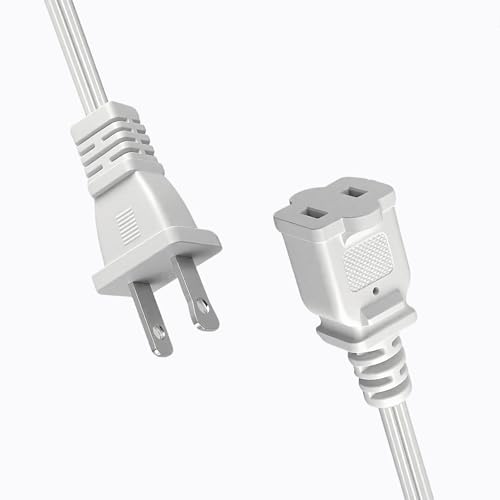 Short Extension Cord 2 Foot (0.6M) Indoor Small White Power Extension Cord 2 Prong 2 Ft Mini Power Cord Cable for Appliances 16/2 Thin Replacement Electrical Cord with Single Plug 16 Gauge 13A