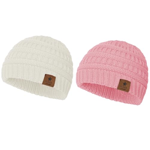 American Trends 2 Pack Knitted Baby Beanie Toddler Baby Winter Hat Cute Baby Girl Baby Boy Hats Infant Toddler Beanie