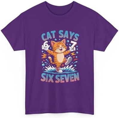 Funny Cat Says Six Seven 6 7 Meme Graphic | Gen Z Viral Trend Humor | Funny Student Teacher Gen Alpha Apparel Purple image 5