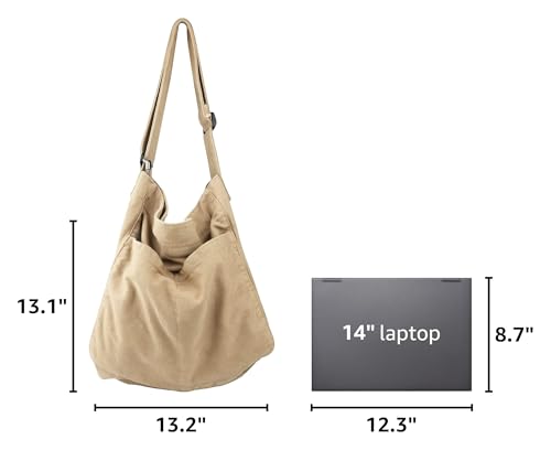 Image of Canvas Hobo Crossbody Shoulder Tote Bag for Women and Men W /Multi-pocket Casual Purse Messenger Bags Travel Work