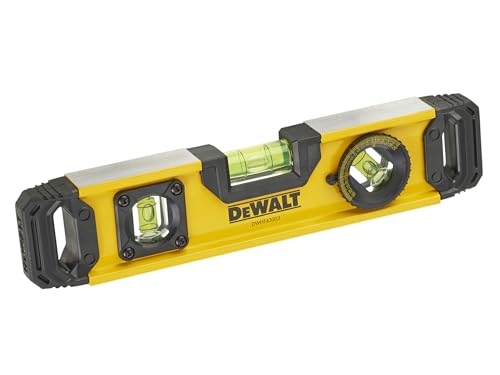 DeWALT Magnetic Torpedo Level 25cm (10in) Aluminium Body with Rare Earth Magnets V-Groove Base for use on Metal and Rounded Surfaces Durability and Accuracy to 0.5mm/m. Virtually Unbreakable