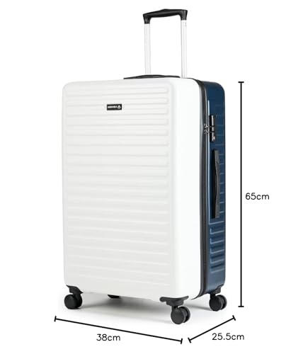 Image of THE ASSEMBLY Hard-Sided Unbreakable Polycarbonate Medium Checkin Luggage Bag For Travel - White & Blue (24 Inches, 60L, Spinner Wheels, Luggage- Suitcase)